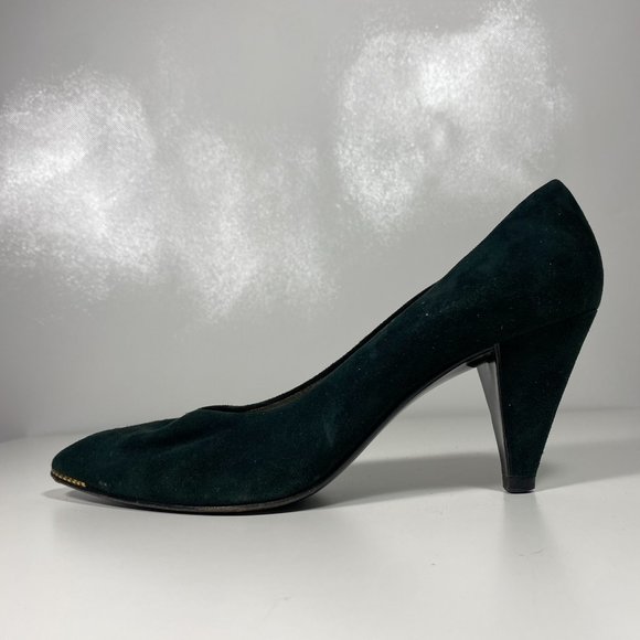 Bruno Magli Women Shoes Vintage Pump Heels Suede Emerald Green Italy Sz 7 - Picture 10 of 14